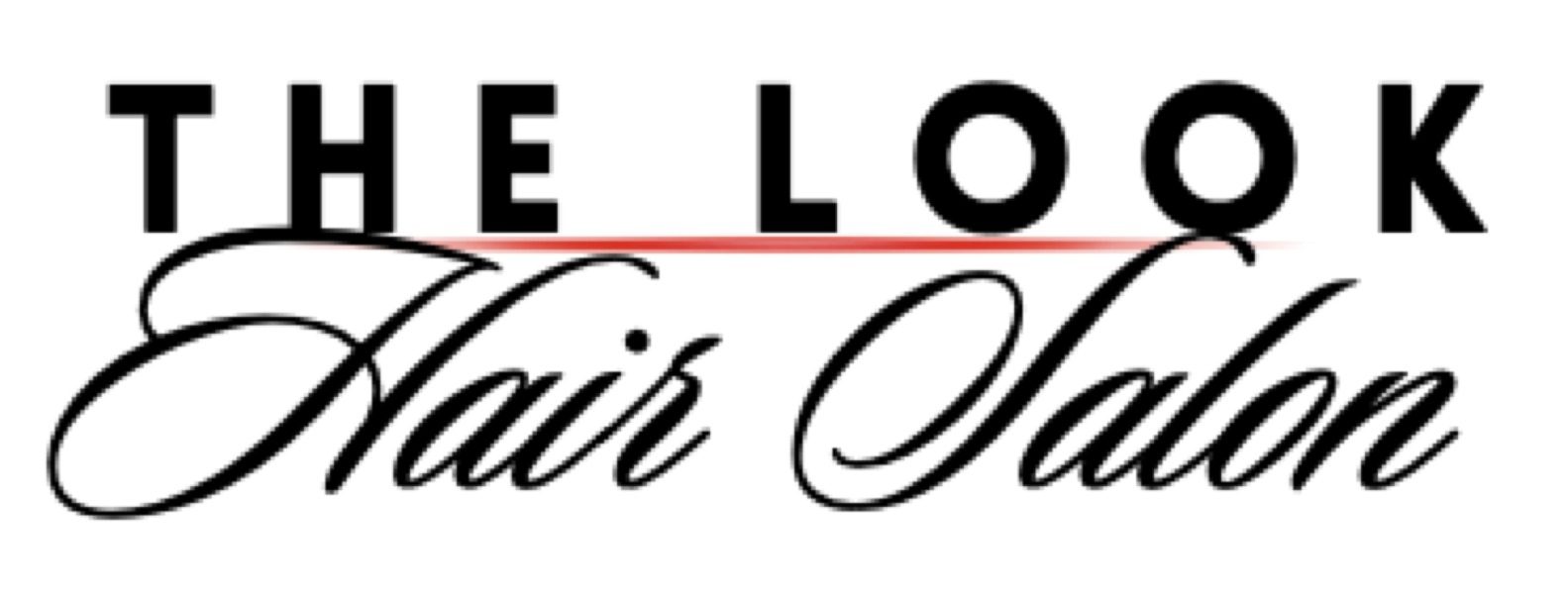 The Look Hair Salon logo: The Look in black capitals above Hair Salon in script, with a red rule between them