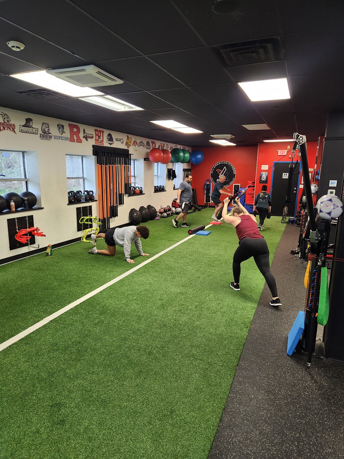 A semi-private training session on the turf at All-American Fitness in Morris Plains, New Jersey