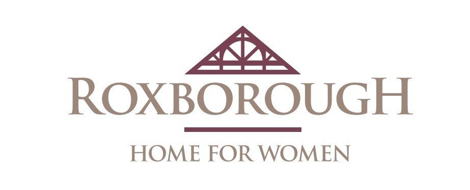 Roxborough Home for Women logo, a maroon gabled roof above the name in taupe serif lettering