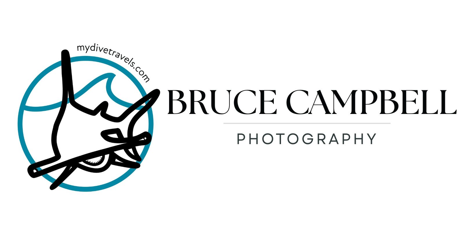 Bruce Campbell Photography logo, a line-drawn shark inside a teal circle