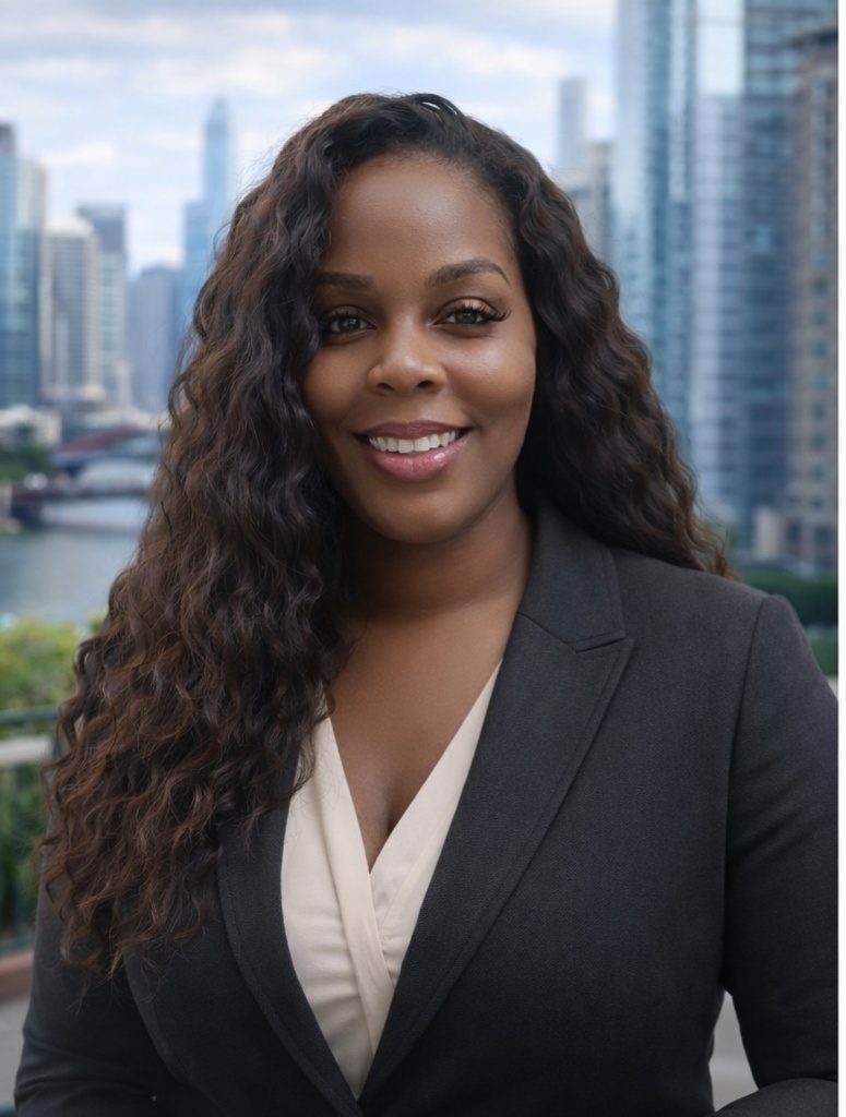 Carlene Herring, known as Ms. Radiance, owner and broker of record of Radiance Realty & Associates in New Jersey, smiling in a dark blazer with a city skyline behind her