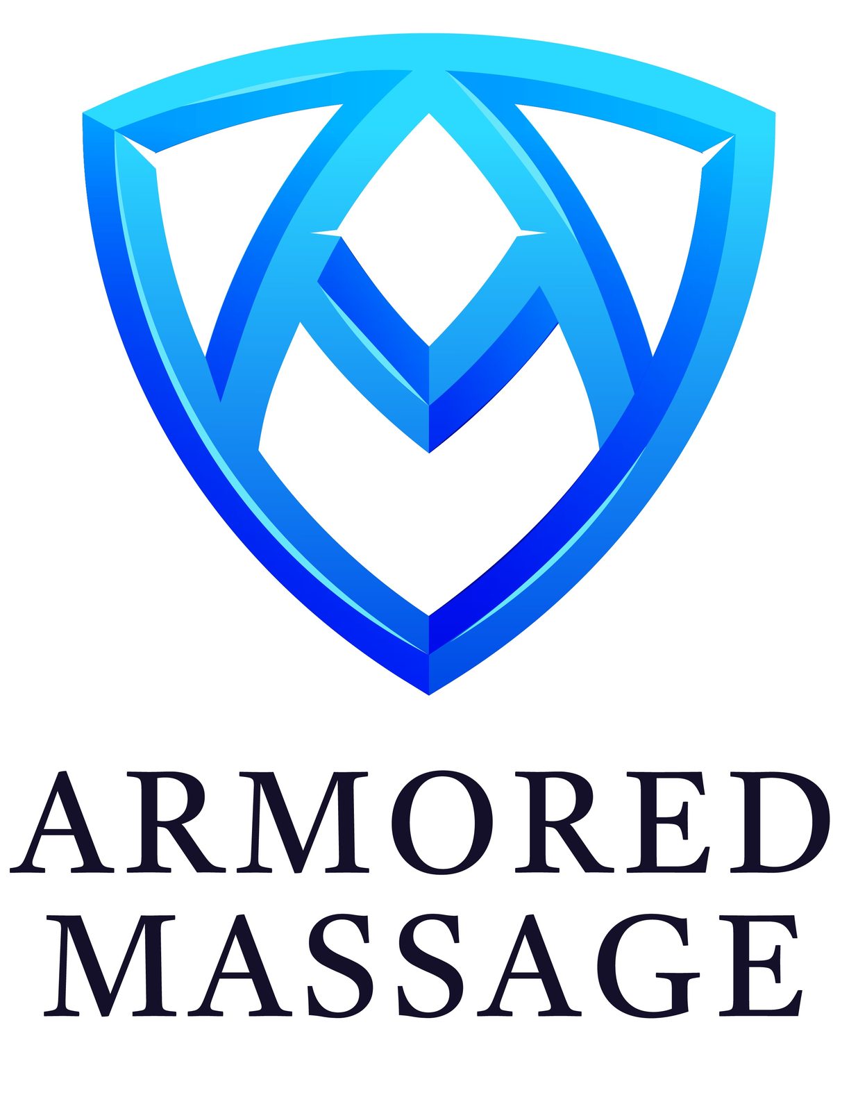 Armored Massage logo: a blue shield with an interlocking A and M above the words ARMORED MASSAGE