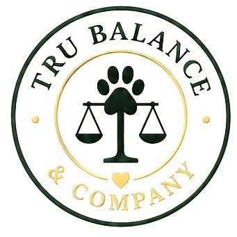 The Tru Balance & Company logo: a paw print above a set of scales inside a green and gold ring