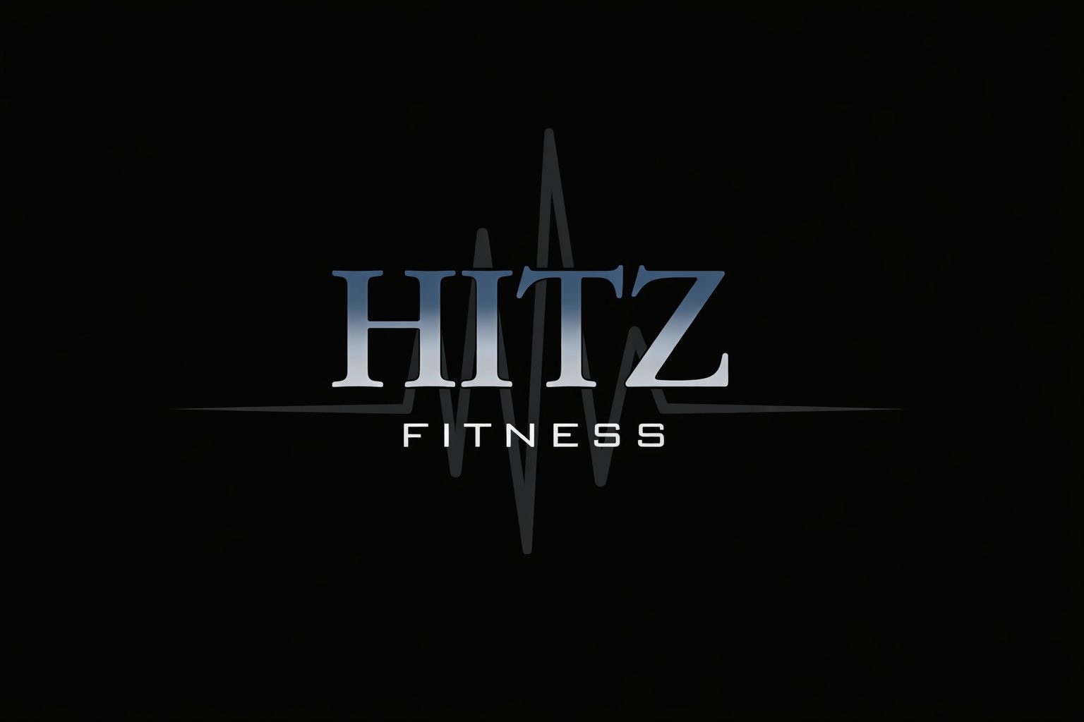 HITZ Fitness logo, silver lettering over a heartbeat line on black
