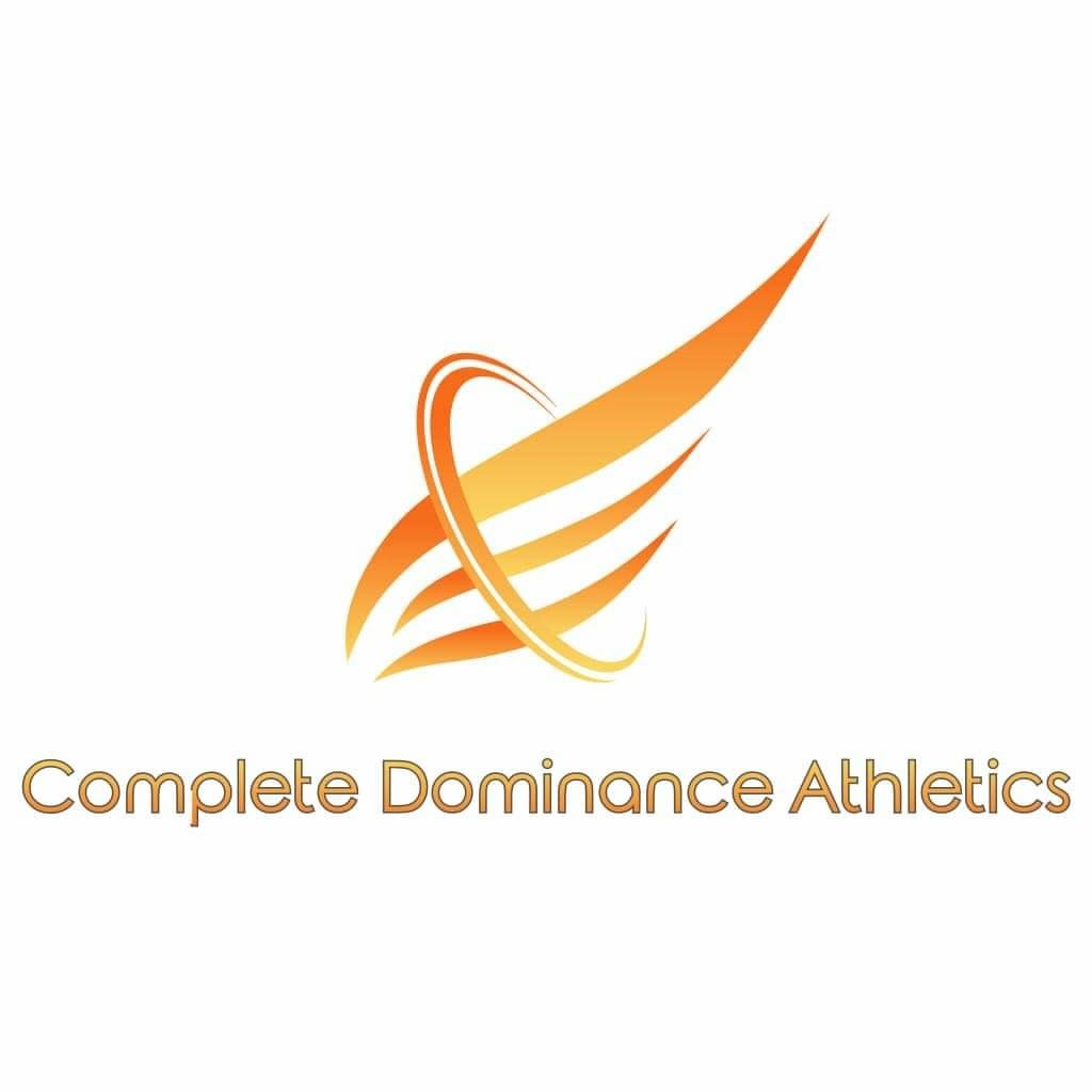 Complete Dominance Athletics logo: an orange and gold winged swoosh above the company name
