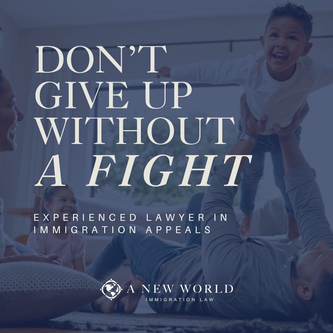 A family playing on the floor under the words "Don't give up without a fight", A New World Immigration Law